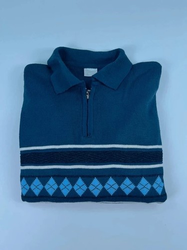 Navy blue argyle quarter zip - navy,